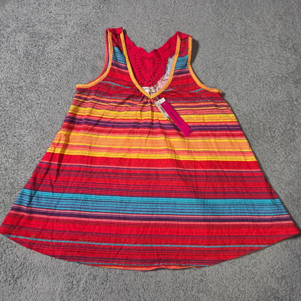 Energie‎ Juniors Small Tank Top Red Striped Crochet Lace Heart Back Boho
